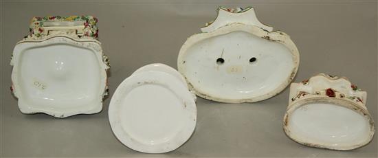 Four Staffordshire porcelain cottage and toll house pastille burners, c.1835-45, height 9.5 - 12cm